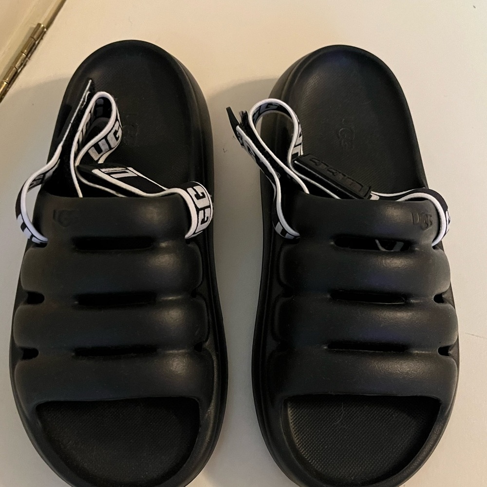 UGG Black Padded Slide Sandals with Branded Strap